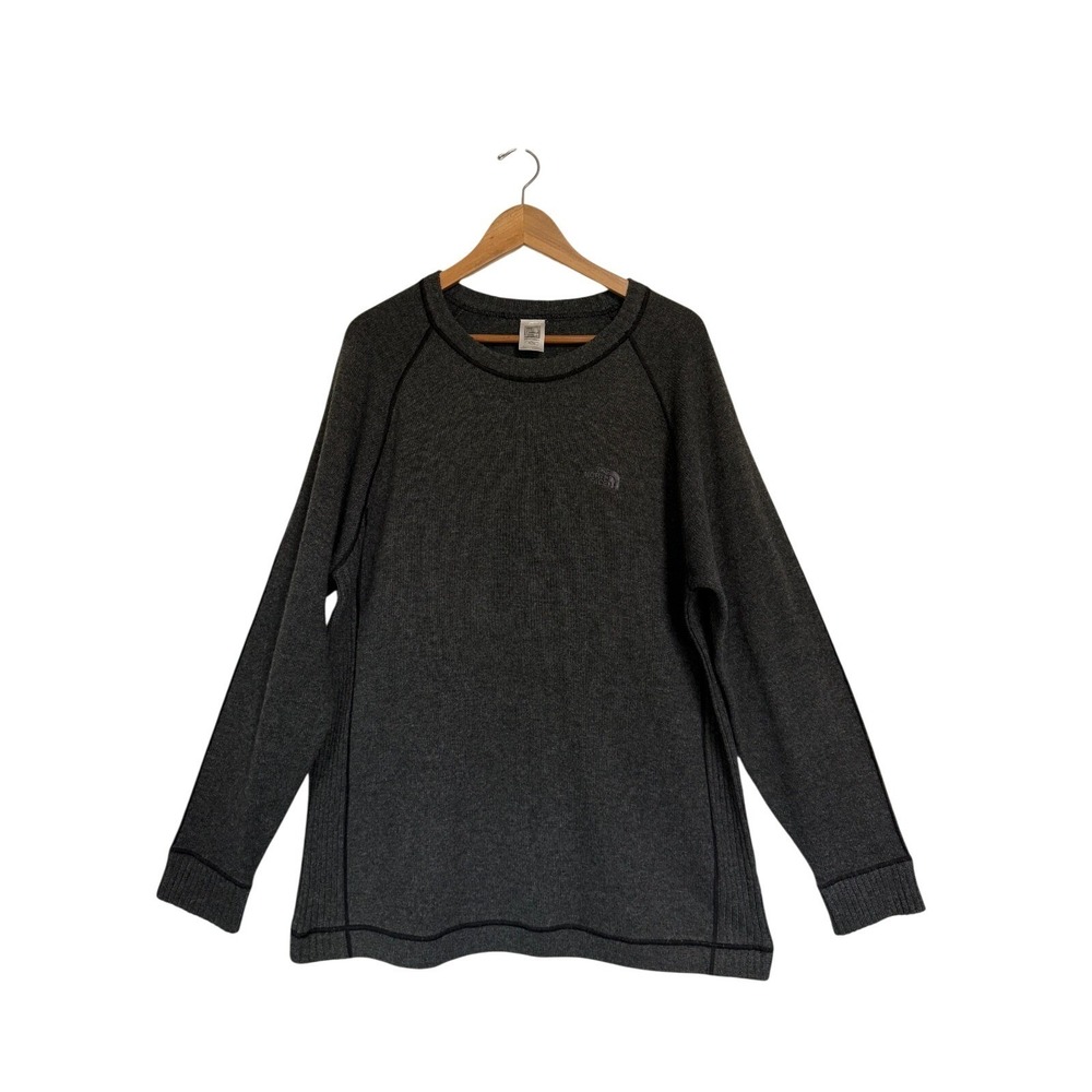The North Face Sweater Mens XL Gray Wool Blend Crewneck‎ Raglan Pullover Logo